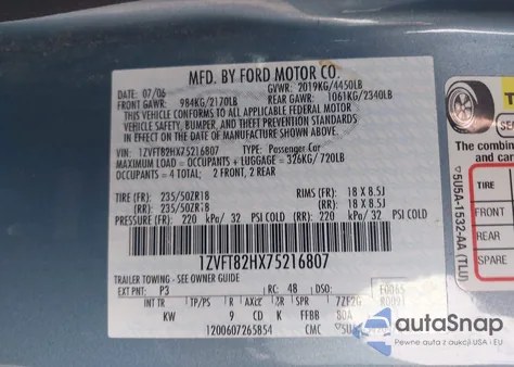 2007 Ford Mustang Gt Deluxe/Gt Premium z USA, uszkodzony, nr VIN 1ZVFT82HX75216807